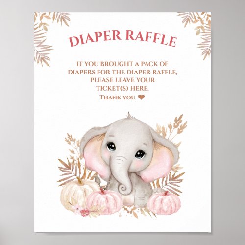 Fall Girl Elephant Baby Shower Diaper Raffle Sign