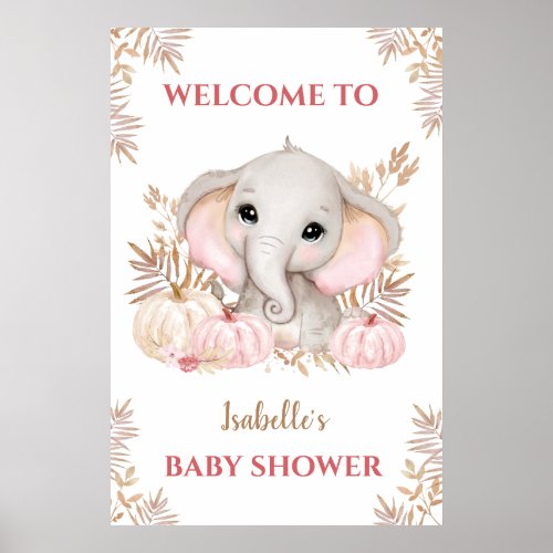 Fall Girl Elephant Baby Shower Welcome Sign 