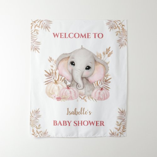 Fall Girl Elephant Baby Shower Welcome Sign  Tapestry