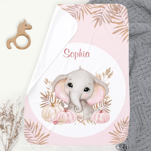 Fall Girl Elephant Name Pink Baby Blanket