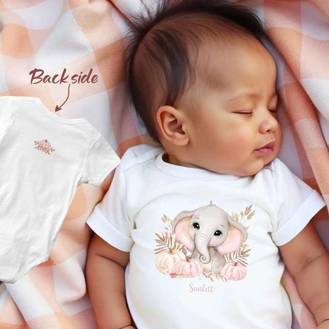Fall Girl Elephant Pink Custom Name Baby Bodysuit (Fall Girl Elephant Pink Custom Name Baby Bodysuit)