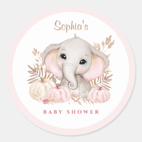 Fall Girl Pink Baby Shower Classic Round Sticker