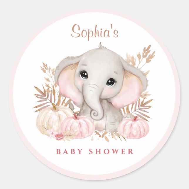 Fall Girl Pink Baby Shower Classic Round Sticker (Front)