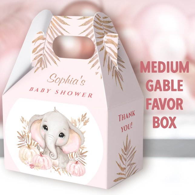 Fall Girl Pink Baby Shower Medium Gable Favor Boxes (Fall Elephant Medium Gable Favor Boxes - You can choose from 3 sizes of these gable favor boxes)