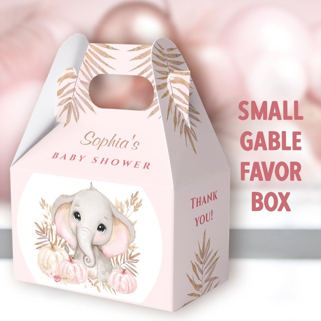 Fall Girl Pink Baby Shower Small Gable Favor Boxes (Fall Elephant Small Gable Favor Boxes - You can choose from 3 sizes of these gable favor boxes)