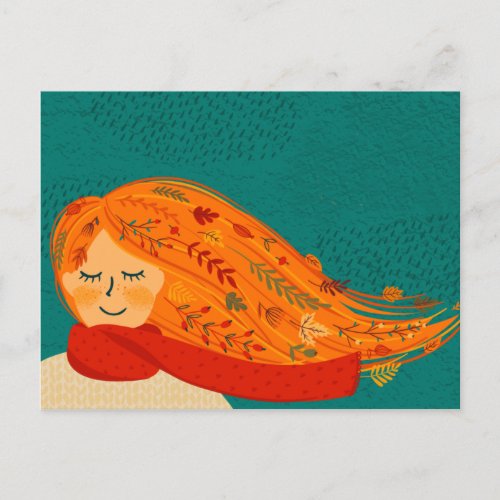 Fall Girl Red Scarf Postcard