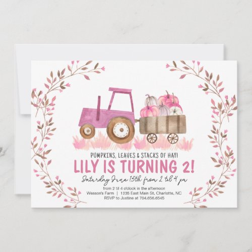 Fall Girl Tractor Birthday Invitation