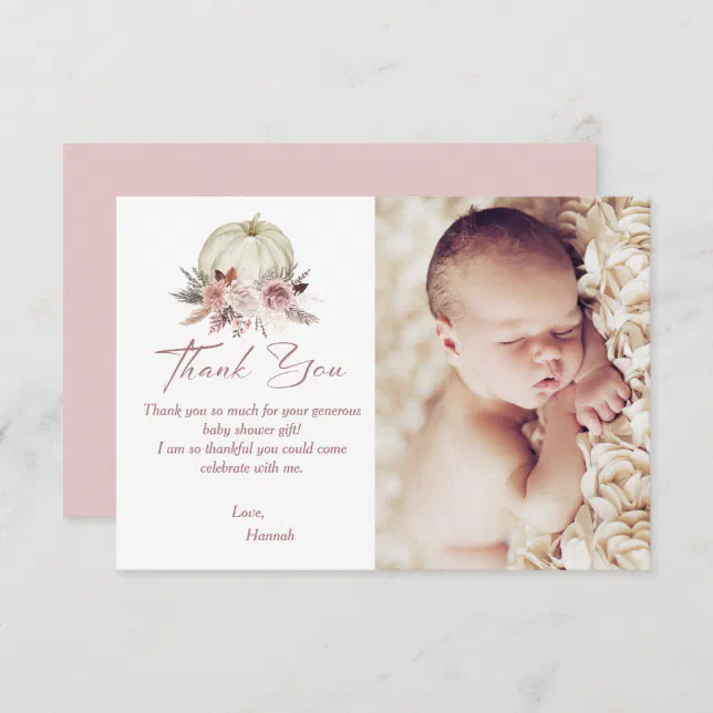 Fall Girl's Little Pumpkin Baby Shower Photo Thank You Card 