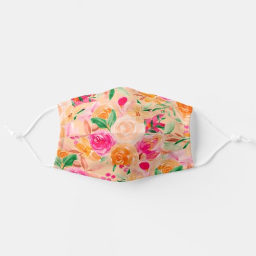 Fall girly floral peach pink floral watercolor adult cloth face mask
