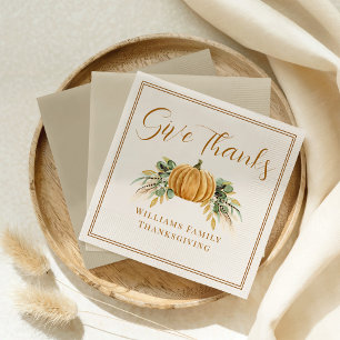 Fall Give Thanks Rustic Thanksgiving Pumpkin Napkins
