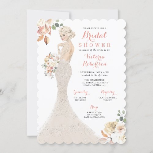 Fall Glam Bride in Gown Bridal Shower Invitation