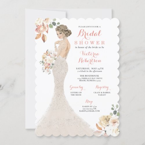 Fall Glam Bride in Gown Bridal Shower Invitation