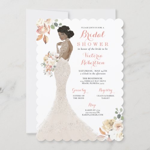 Fall Glam Bride in Gown Bridal Shower Invitation