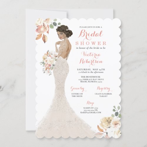 Fall Glam Bride in Gown Bridal Shower Invitation