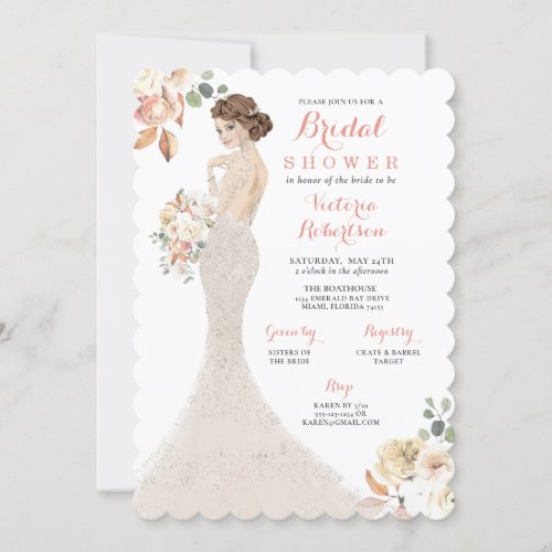 Fall Glam Bride in Gown Bridal Shower Invitation