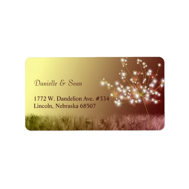 Fall Glitzy Dandelion Wedding Address Label (Front)