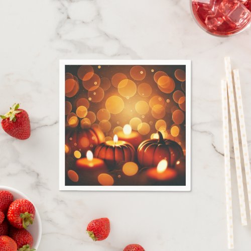 Fall Glowing Pumpkins Bokeh Effect Decoupage Paper Napkins