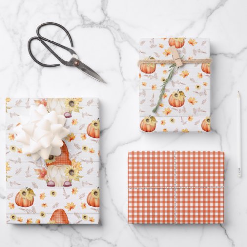 Fall Gnome and Pumpkins Wrapping Paper Sheets