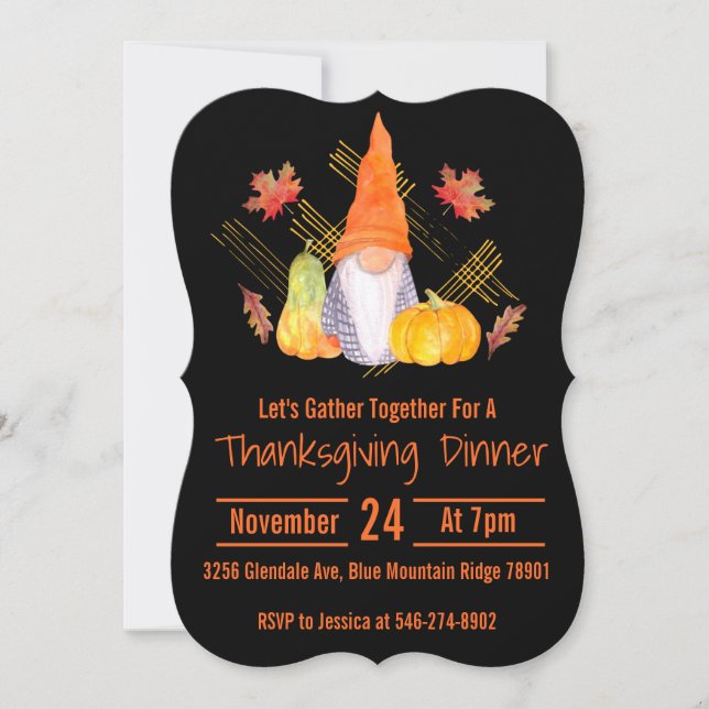 Fall Gnome Black Background Invitation (Front)