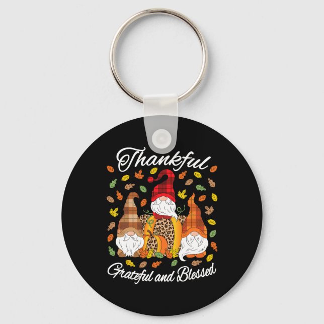 Fall Gnome Plaid Leopard Pumpkin Thanksgiving Bles Keychain (Front)