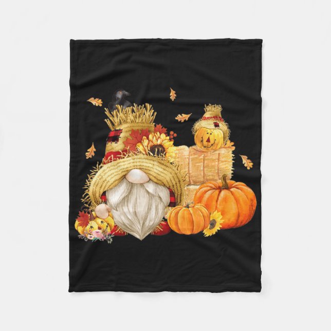 Fall Gnome Scarecrow Gnome Fall Halloween Thanksgi Fleece Blanket (Front)