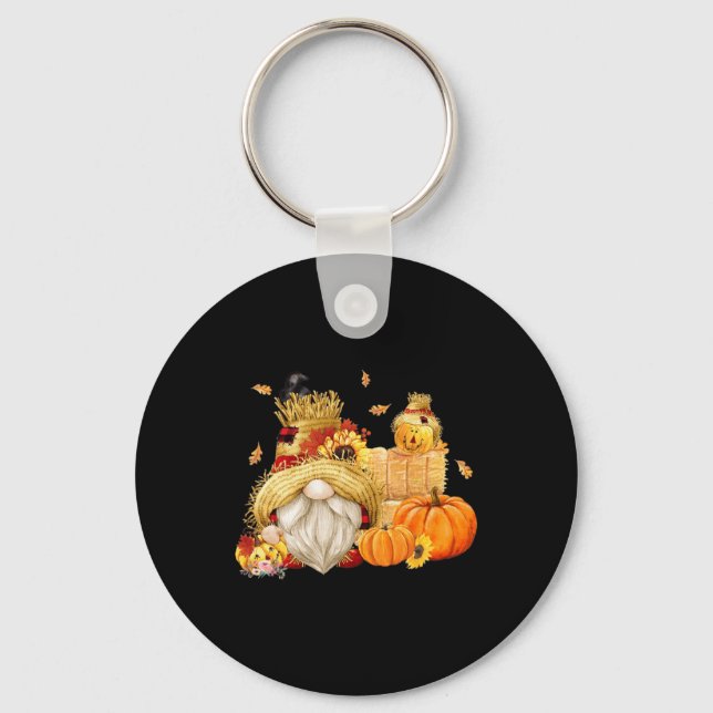 Fall Gnome Scarecrow Gnome Fall Halloween Thanksgi Keychain (Front)