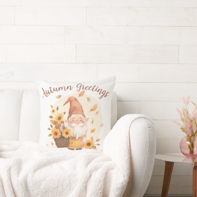 Fall Gnome Throw Pillow – Backside Accent (Couch)