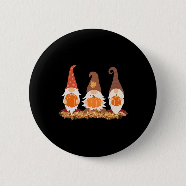 Fall Gnomes And Autumn Leaves Cute Graphic  Button (Front)