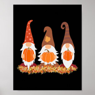 Fall Gnomes and Autumn Leaves Cute Graphic Gifts Poster