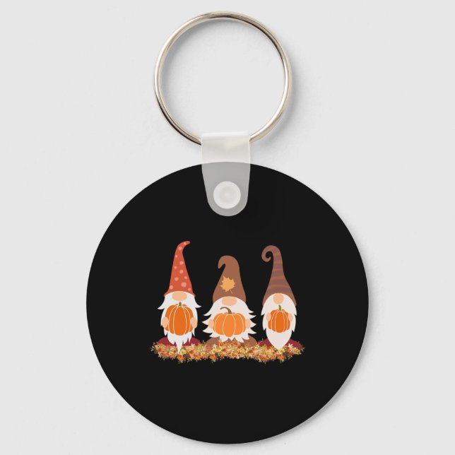 Fall Gnomes And Autumn Leaves Cute Graphic  Keychain (Front)