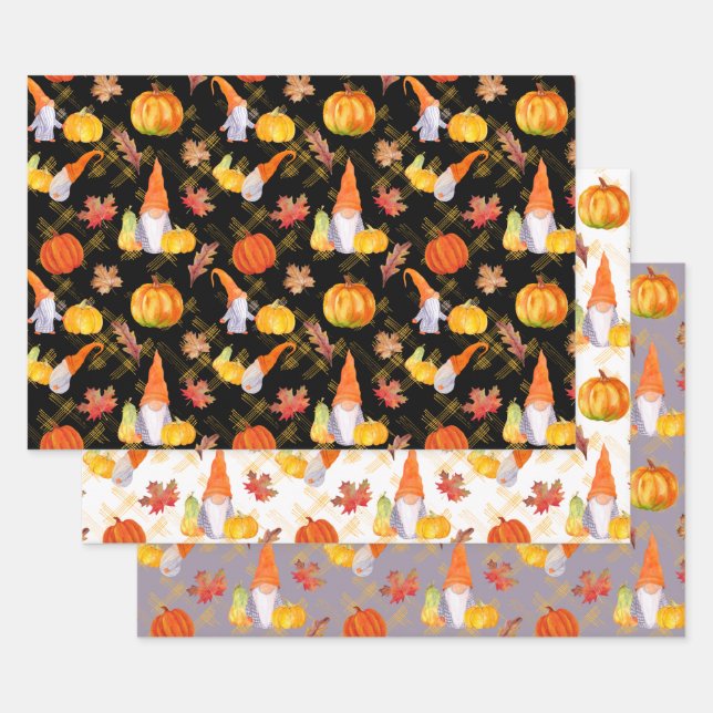Fall Gnomes And Pumpkins Wrapping Paper Sheets (Set)