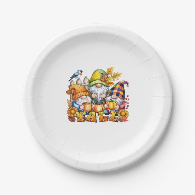 Fall Gnomes Sublimation Autumn Love Classic T-Shir Paper Plates (Front)