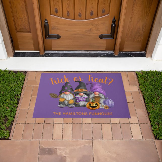 Fall Gnomes Trio Watercolor Halloween Doormat (Outdoor)