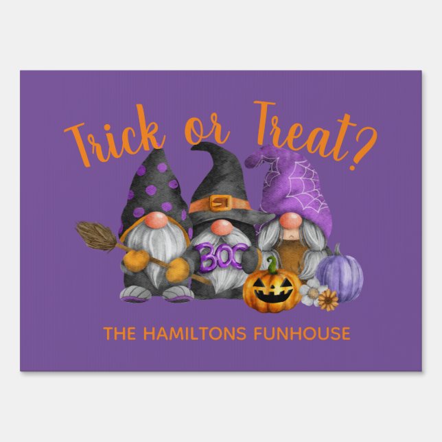 Fall Gnomes Trio Watercolor Halloween Sign (Front)