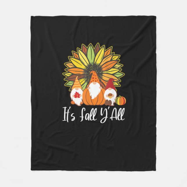 Fall Gnomes With Autumn Pumpkin It’s Fall Y’all Fleece Blanket (Front)