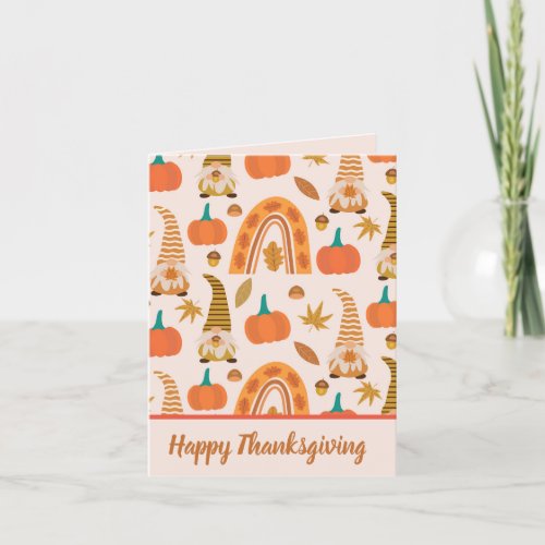 Fall Gnomes with autumn rainbow Thanksgiving   Holiday Card