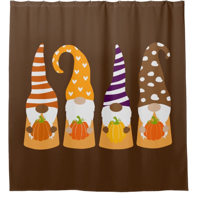 Fall Gnomes with Pumpkins Shower Curtain (Front)