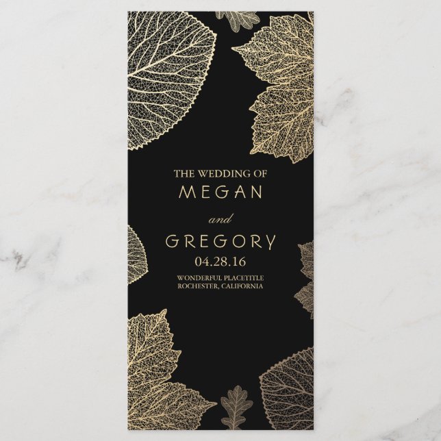 Fall Gold and Black Leaves Wedding Programs (Front)