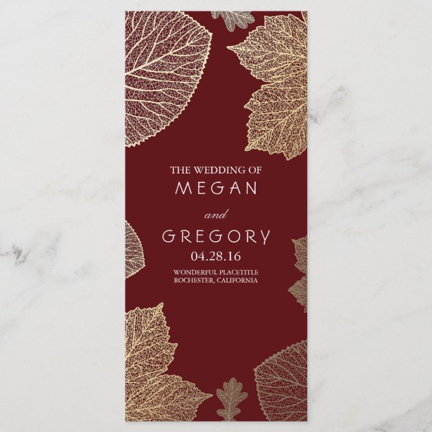 Fall Gold And Burgundy Leaves Wedding Programs