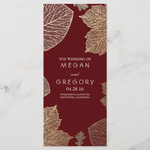 Fall Gold and Burgundy Leaves Wedding Programs