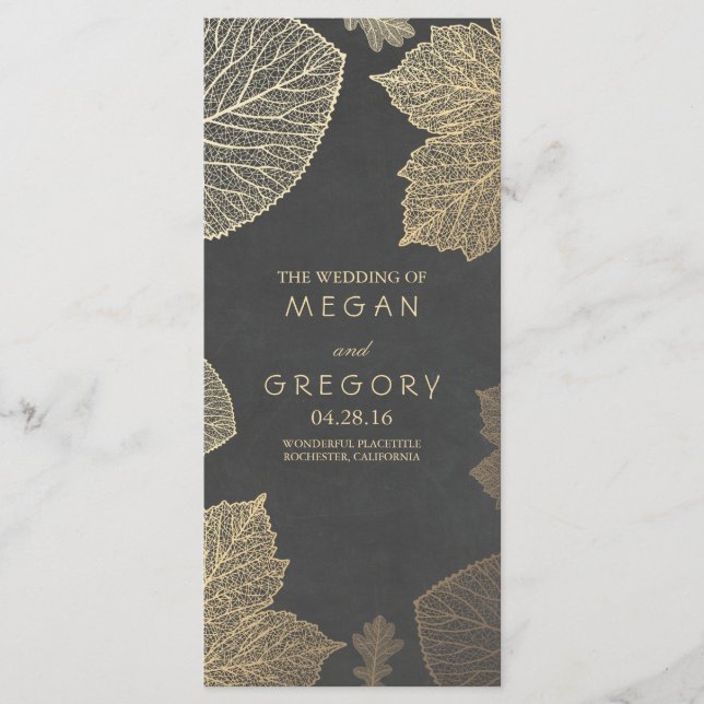 Fall Gold and Chalkboard Leaves Wedding Programs (Front)