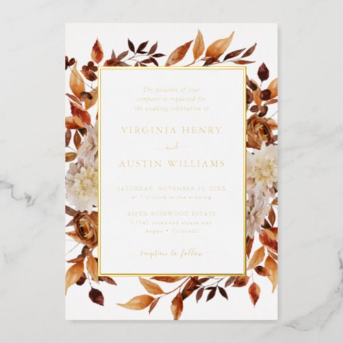 Fall Gold Elegant Wedding Foil Invitation