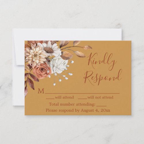 Fall Gold Floral Bouquet Birthday Response Card