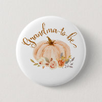 Fall gold foil floral pumpkin Grandma to be Button