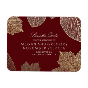 Fall Gold Leaves Burgundy Save the Date Magnet