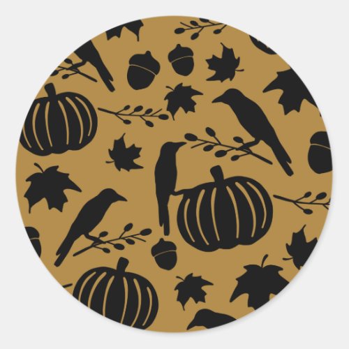 Fall Gold Orange Yellow Black Crow Autumn Pumpkin Classic Round Sticker