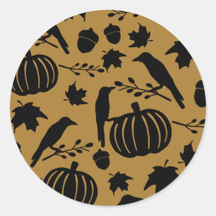 Fall Gold Orange Yellow Black Crow Autumn Pumpkin Classic Round Sticker