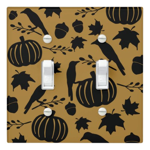 Fall Gold Orange Yellow Black Crow Autumn Pumpkin Light Switch Cover