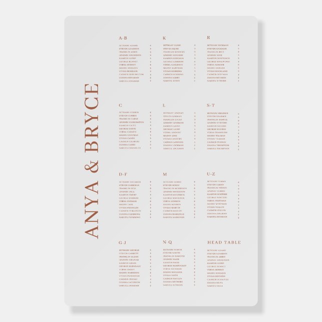 Fall Gold Seating Chart Wedding Table Sign A200 (Front)