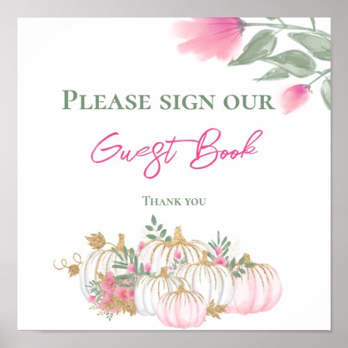 Fall Gold White and Pink Pumpkin Guest Book 